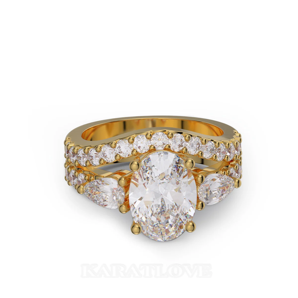 Ensemble de bague de mariage en argent sterling en or jaune avec diamant taille ovale