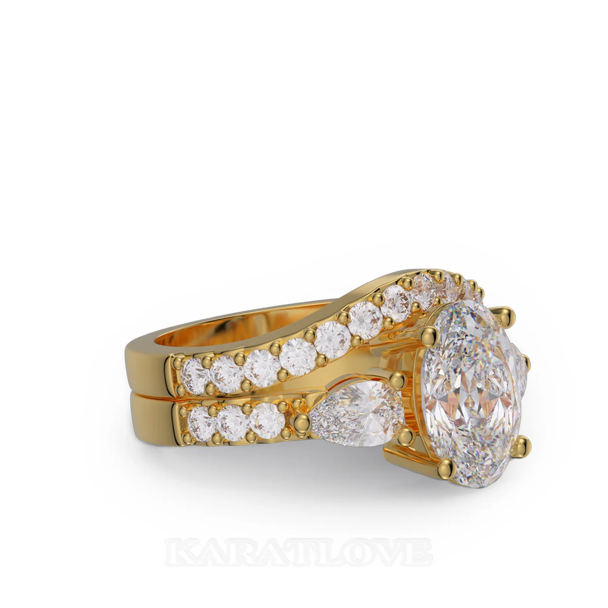 Ensemble de bague de mariage en argent sterling en or jaune avec diamant taille ovale