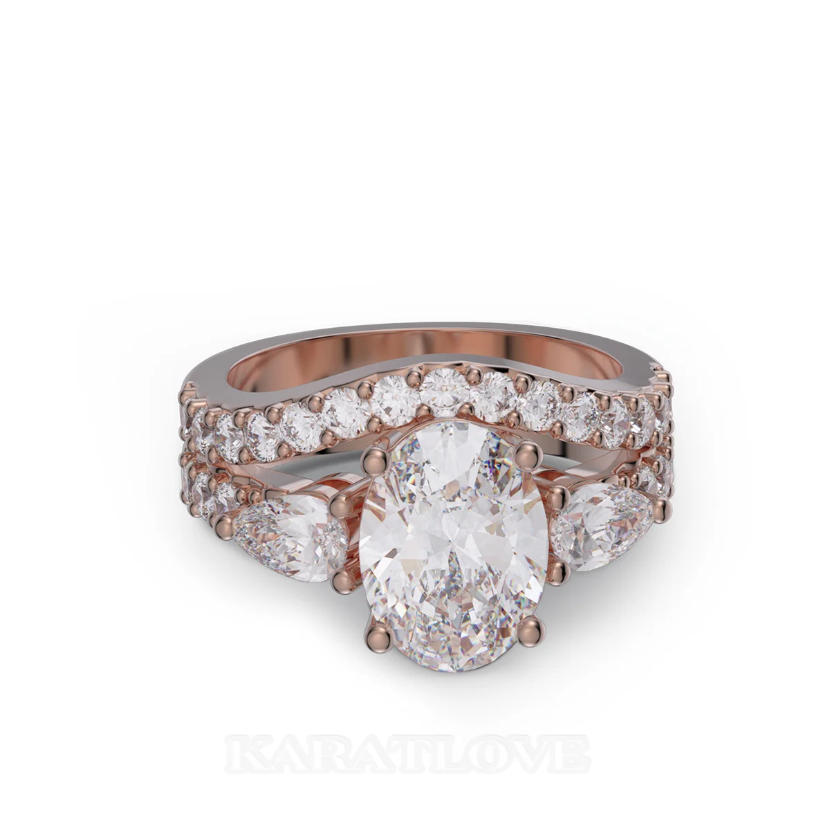 Ensemble de bague de mariage en argent sterling en or rose avec diamant taille ovale