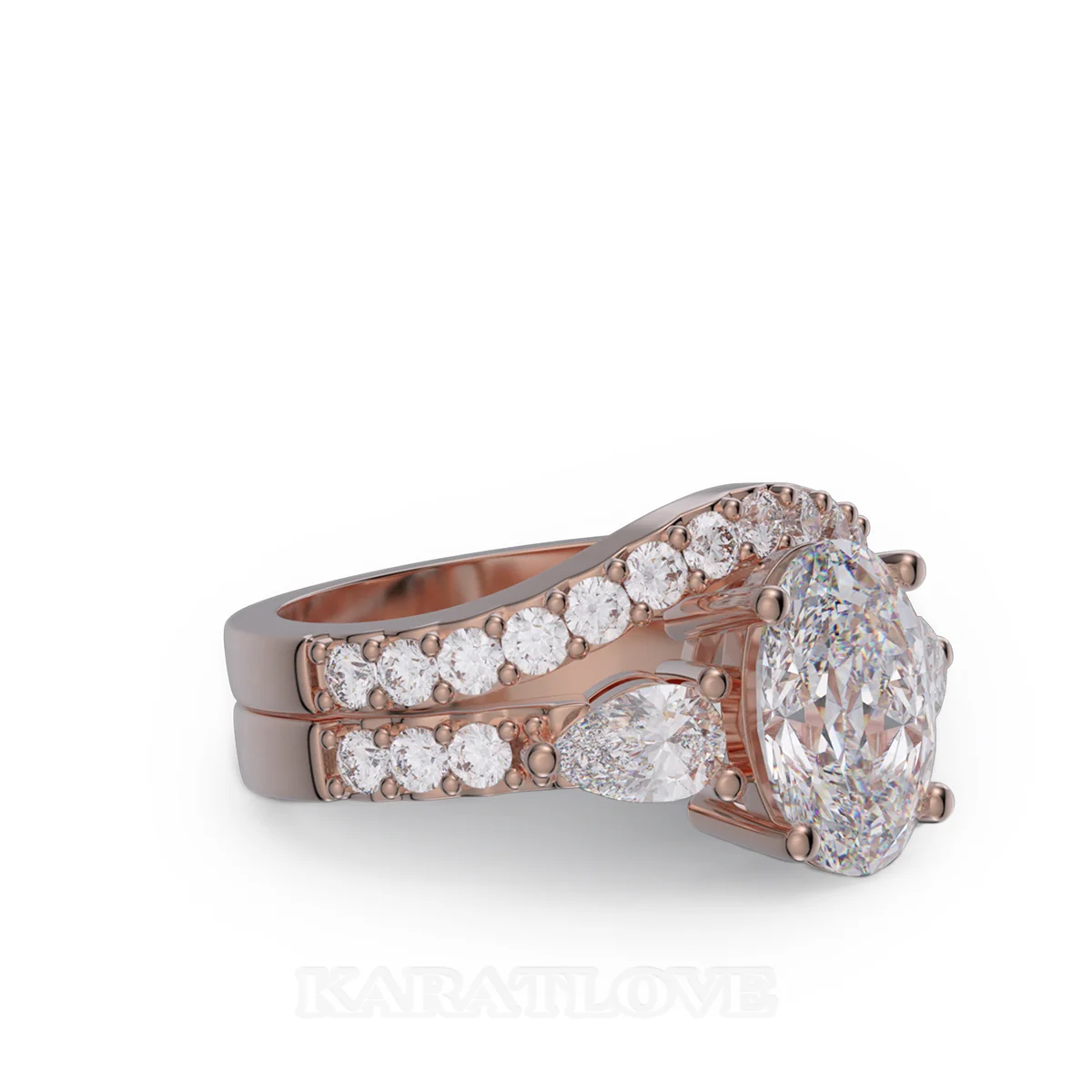 Ensemble de bague de mariage en argent sterling en or rose avec diamant taille ovale