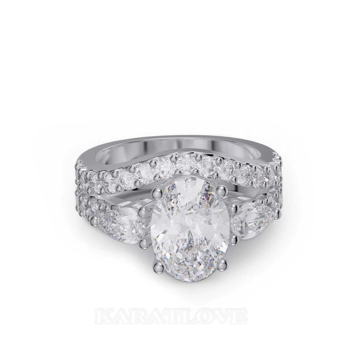 Ensemble de bague de mariage en argent sterling blanc avec diamant taille ovale