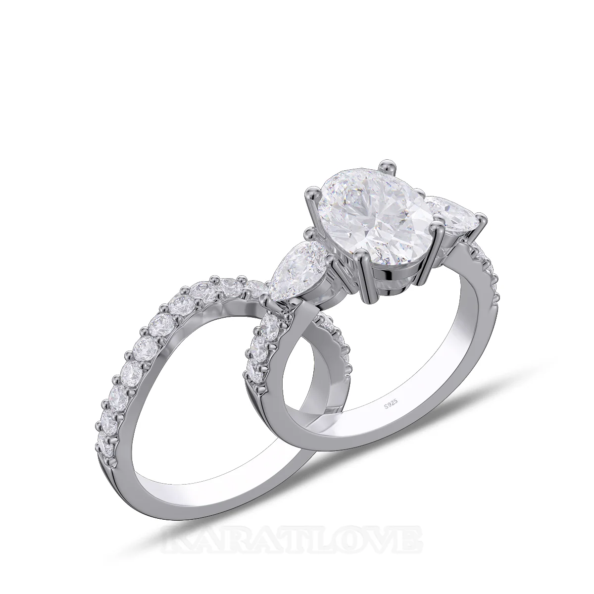 Ensemble de bague de mariage en argent sterling blanc avec diamant taille ovale