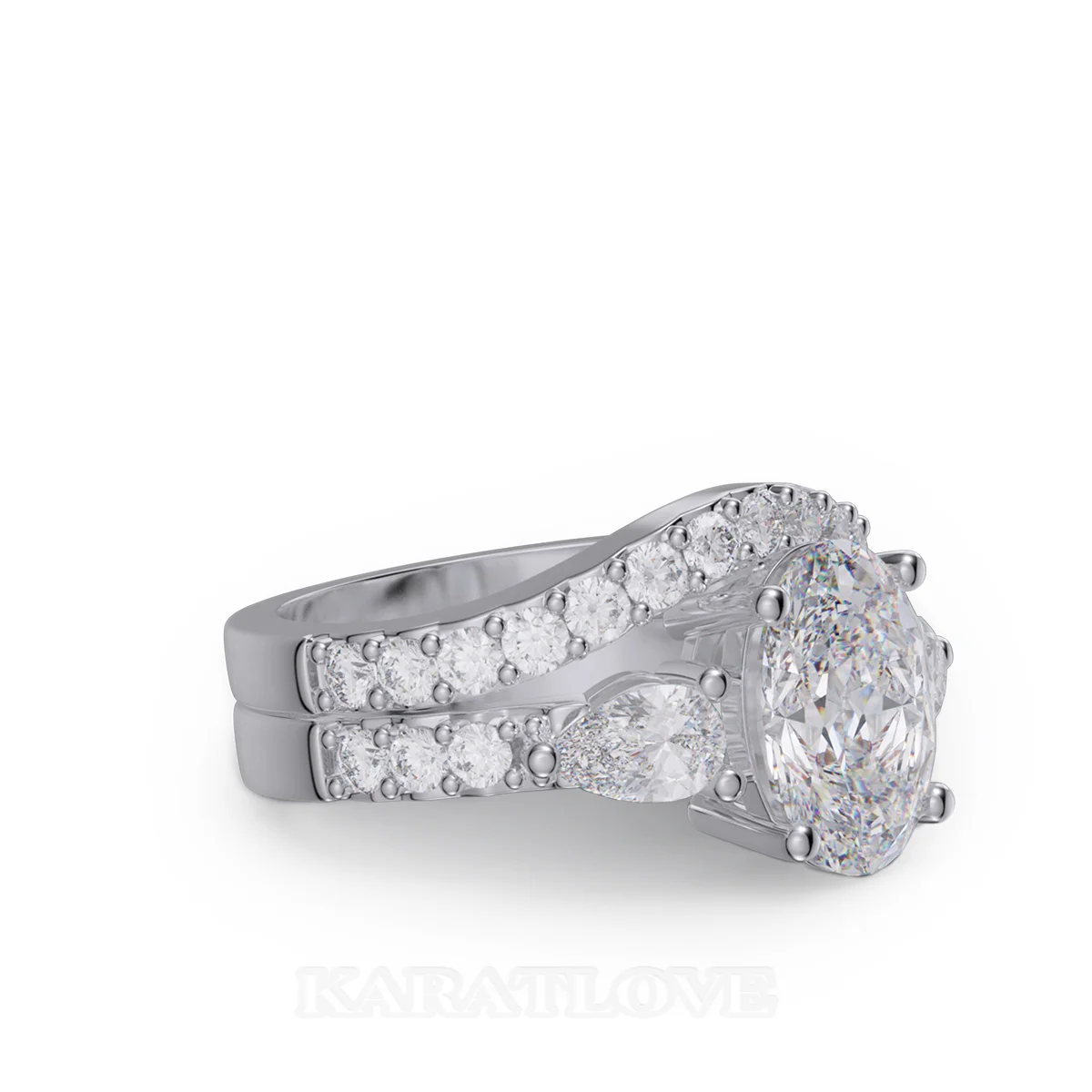Ensemble de bague de mariage en argent sterling blanc avec diamant taille ovale
