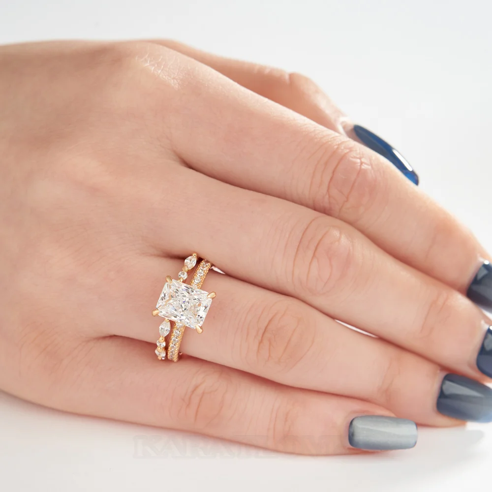 Ensembles de bagues de fiançailles en argent sterling blanc et or jaune avec diamant taille radiant