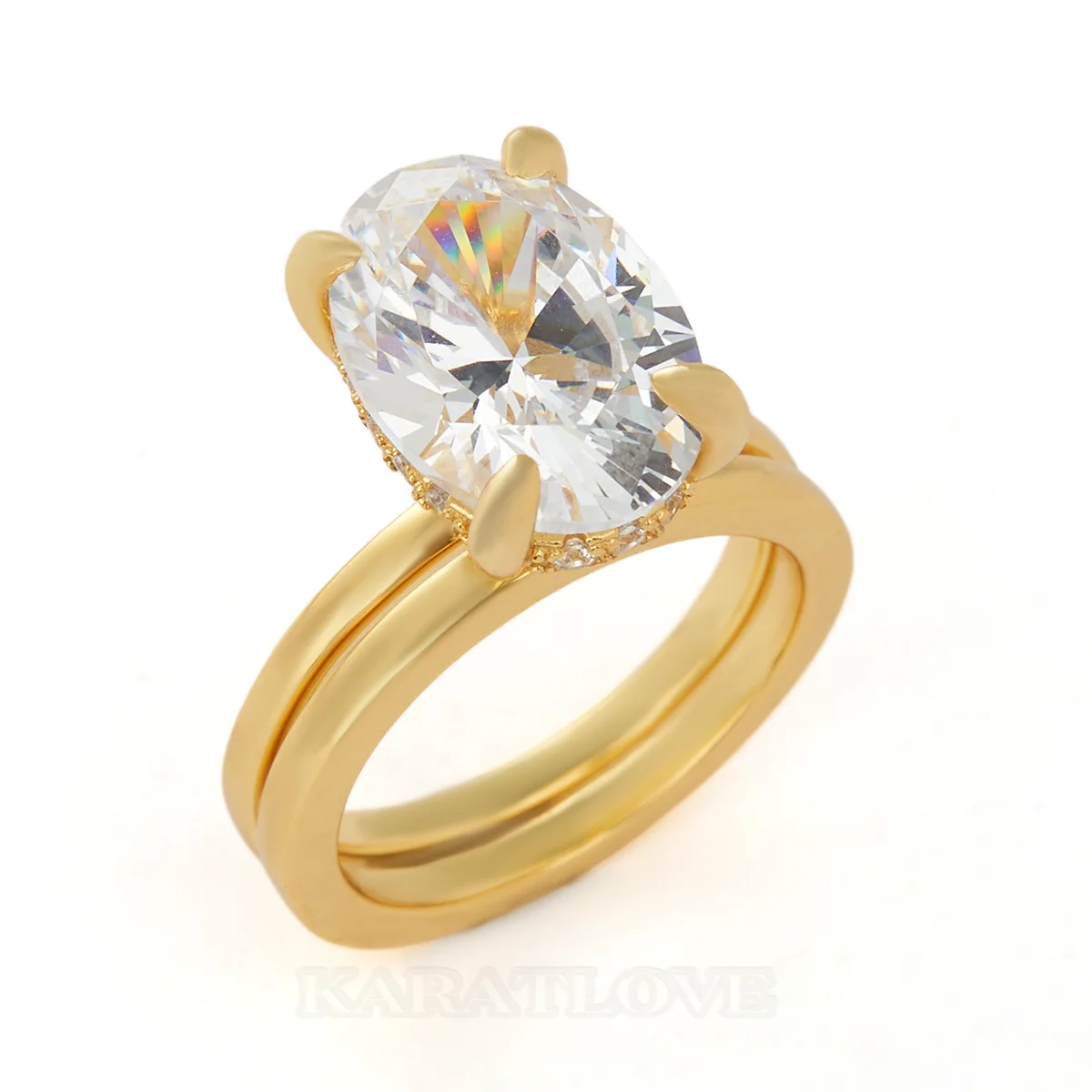 Bague de fiançailles ovale en argent sterling blanc et or jaune avec halo caché