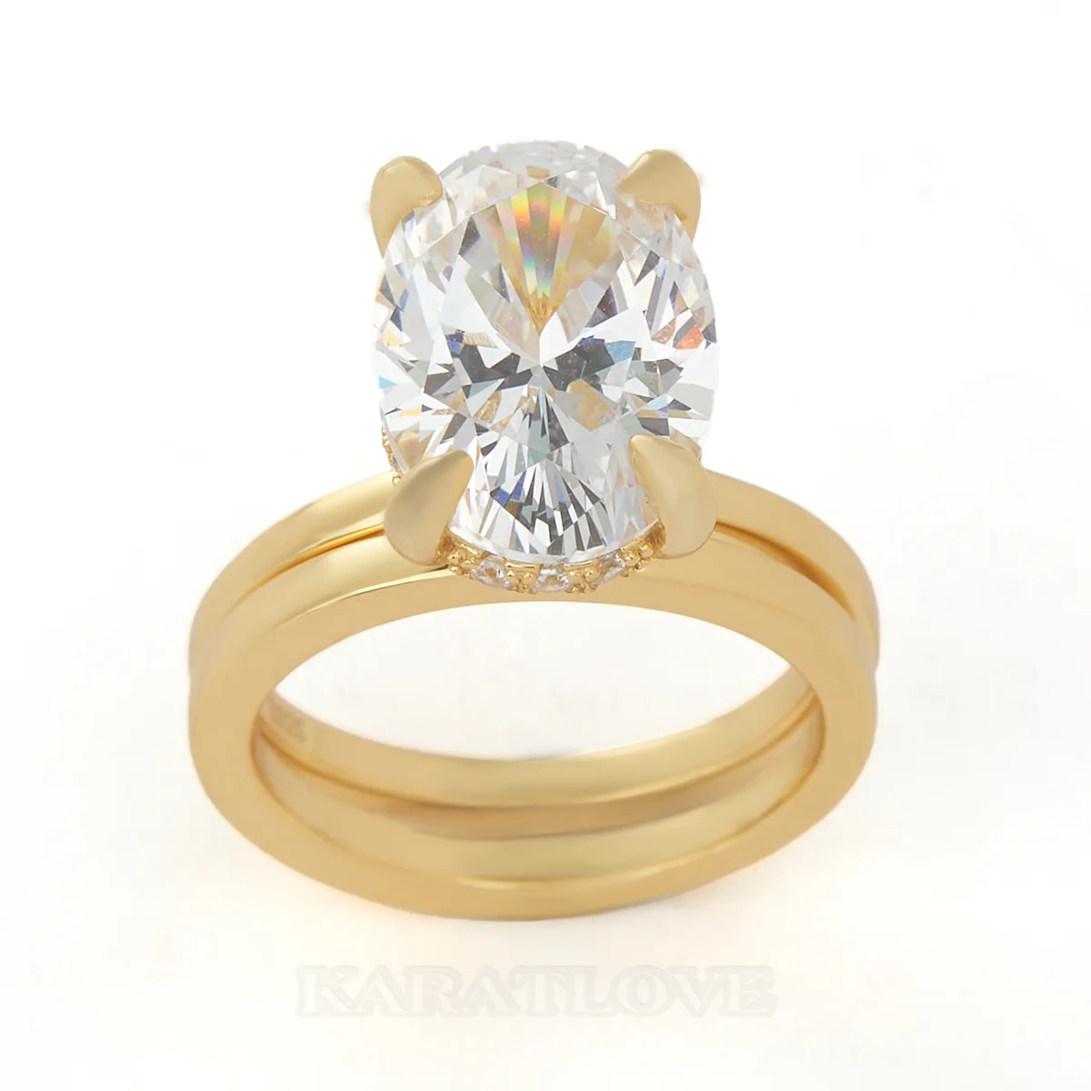 Bague de fiançailles ovale en argent sterling blanc et or jaune avec halo caché