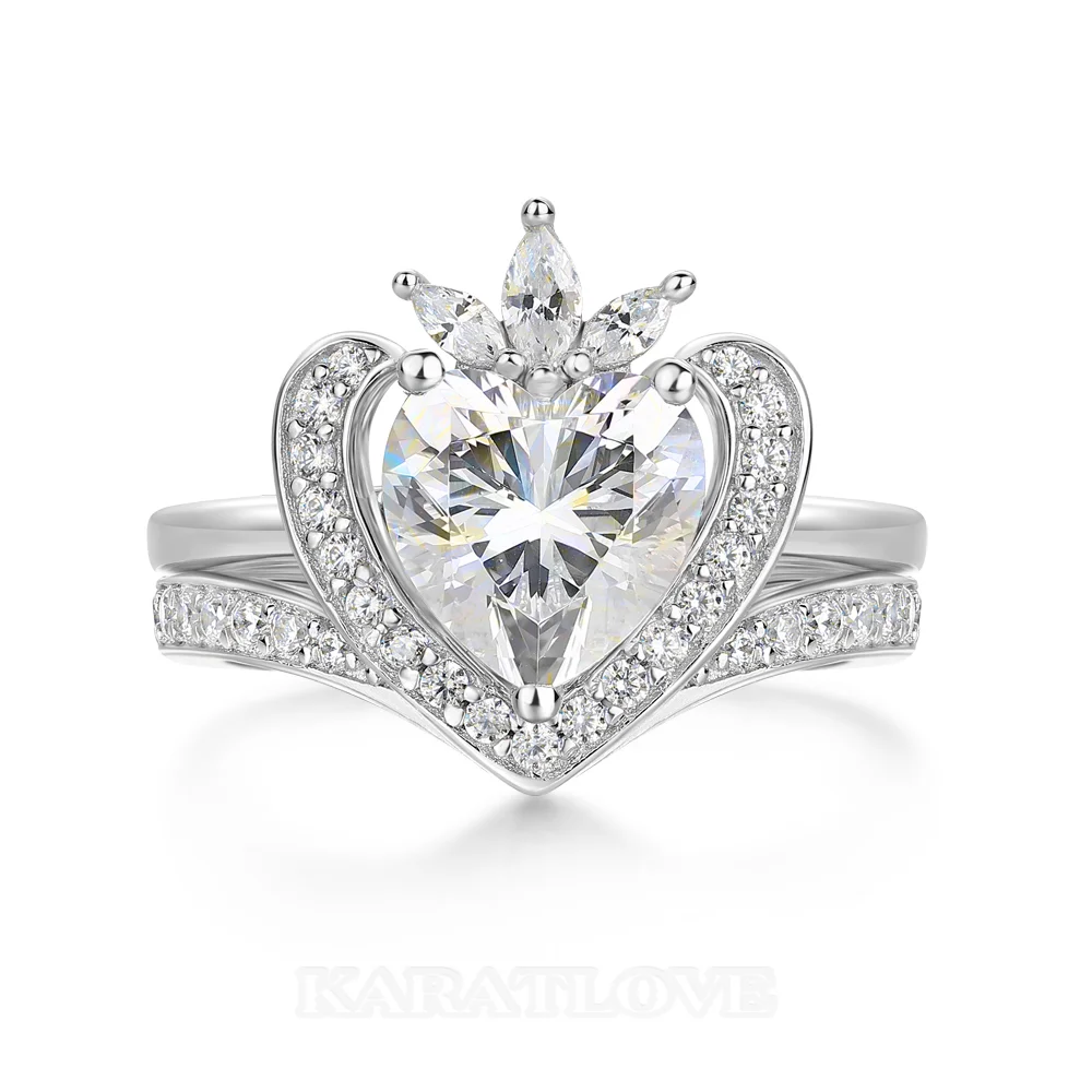 Bague de fiançailles en argent sterling 925 blanc avec diamant taille cœur et halo