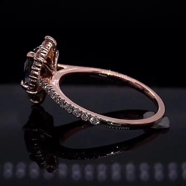 Bague de fiançailles en argent 925 avec halo en or rose noir, taille ovale