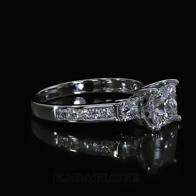 Bague de fiançailles 3 pierres en argent 925 avec diamant blanc taille princesse