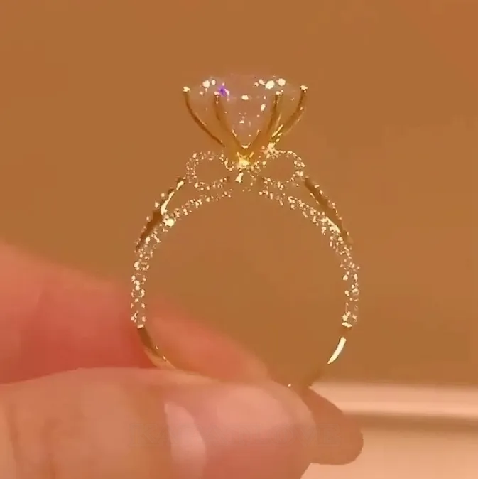 Bague de fiançailles en argent sterling avec diamant rond en or jaune blanc
