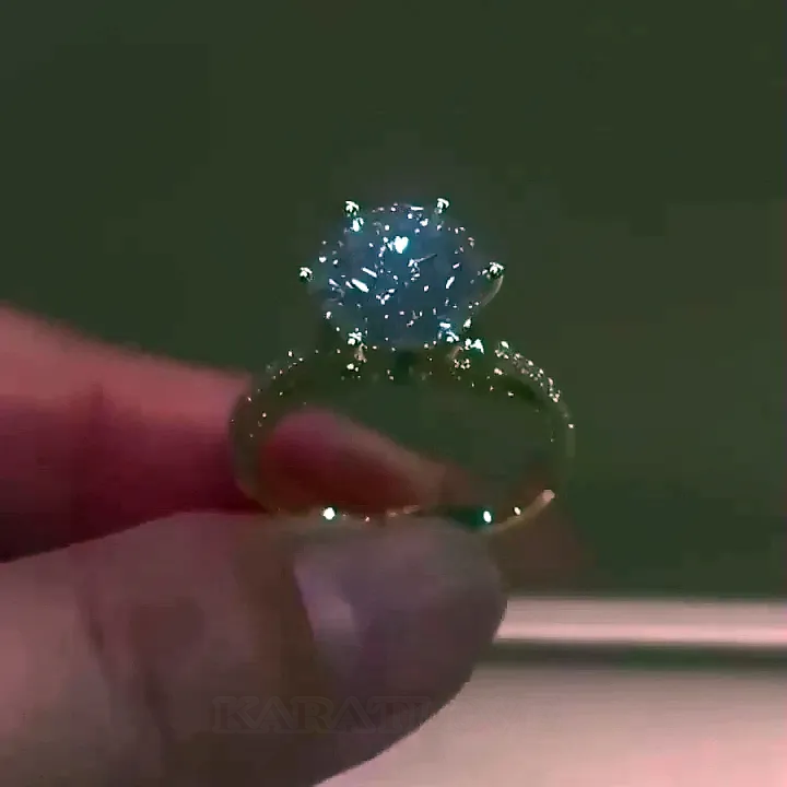 Bague de fiançailles en argent sterling avec diamant rond en or jaune blanc