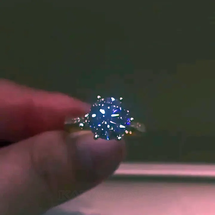 Bague de fiançailles en argent sterling avec diamant rond en or jaune blanc
