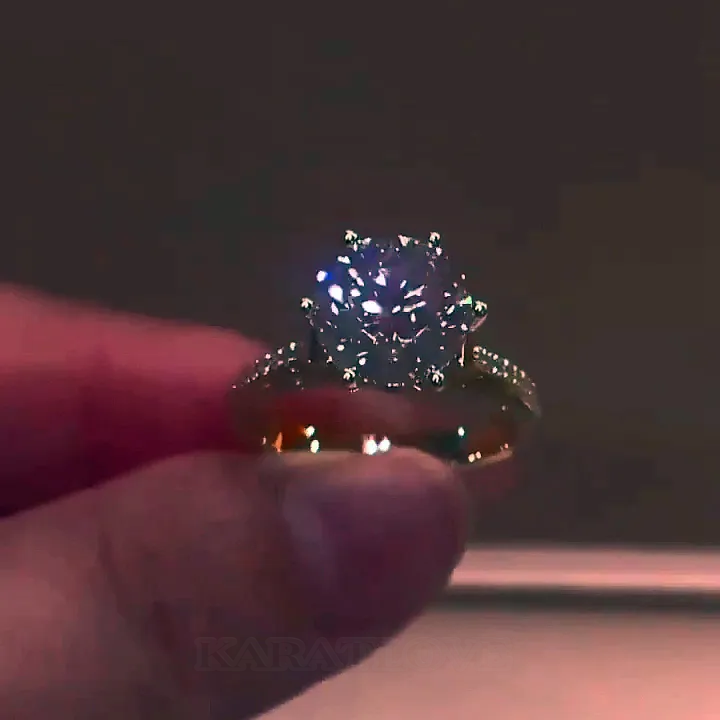 Bague de fiançailles en argent sterling avec diamant rond en or jaune blanc