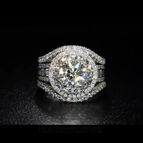 Bague de fiançailles halo en argent sterling avec diamant blanc taille ronde