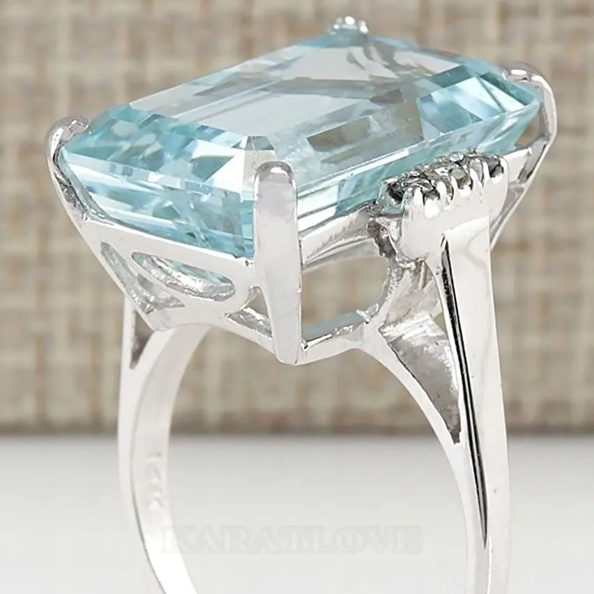 Bague de fiançailles classique en argent 925 aigue-marine bleue taille émeraude