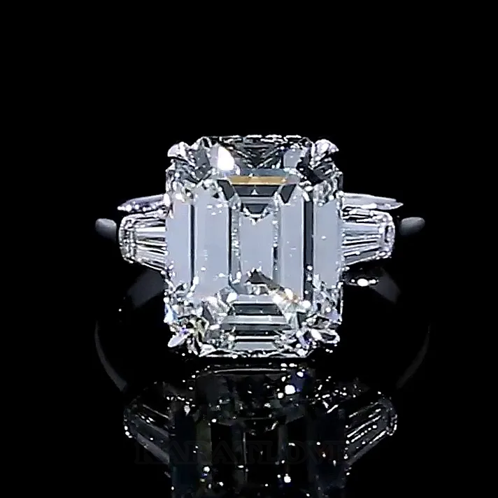 Bague de fiançailles 3 pierres en argent 925 avec diamant blanc taille émeraude Bague de fiançailles 3 pierres en argent 925 avec diamant blanc taille émeraude