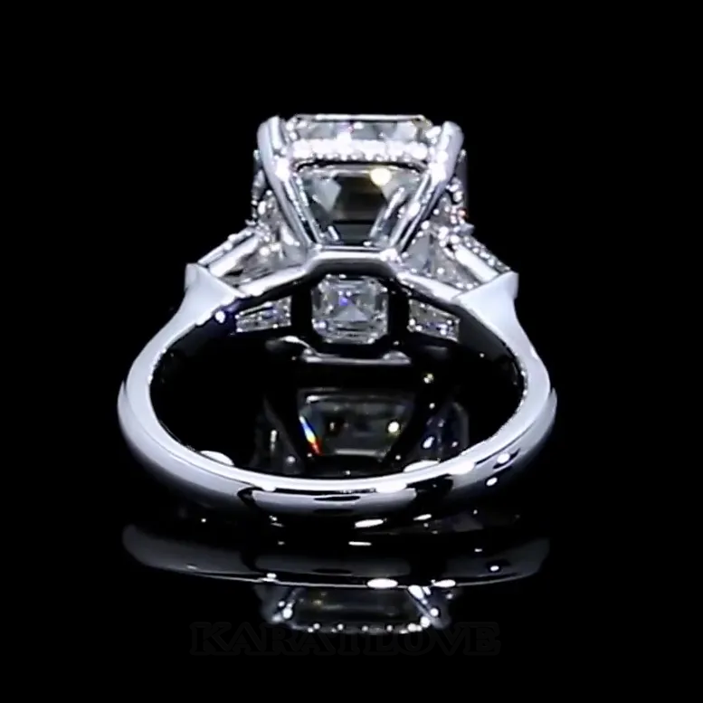 Bague de fiançailles 3 pierres en argent 925 avec diamant blanc taille émeraude
