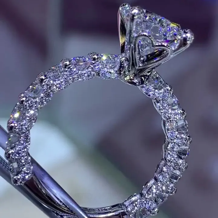Bague de fiançailles art déco en argent 925 avec diamant radiant blanc