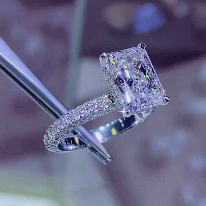 Bague de fiançailles halo art déco en argent 925 avec diamant blanc de taille radiant