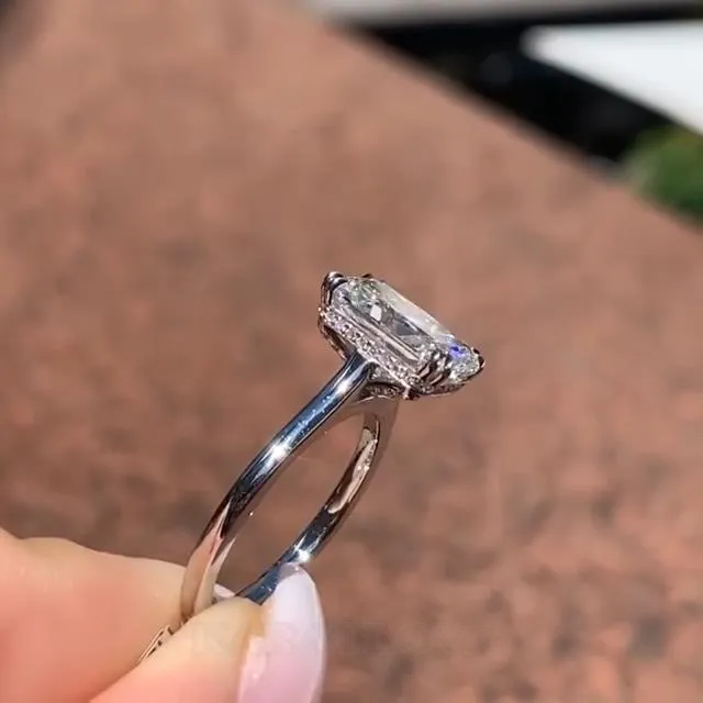 Bague de fiançailles classique en argent 925 avec diamant blanc taille radiant