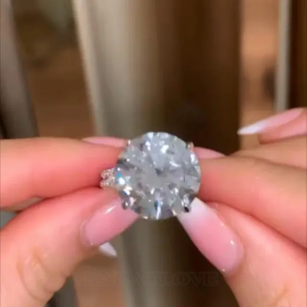Bague de fiançailles en argent 925 diamant blanc taille ronde
