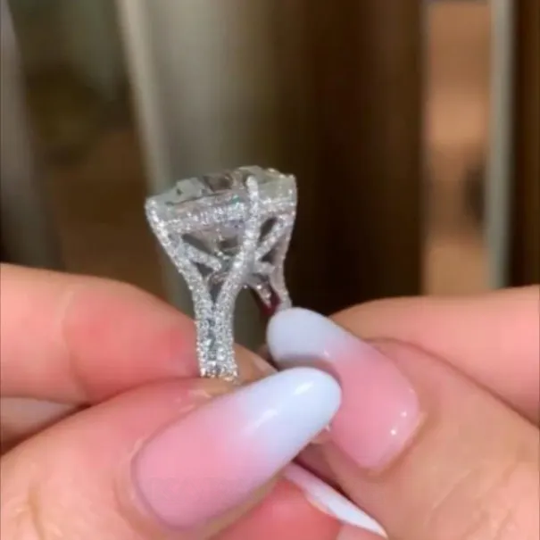 Bague de fiançailles en argent 925 diamant blanc taille ronde