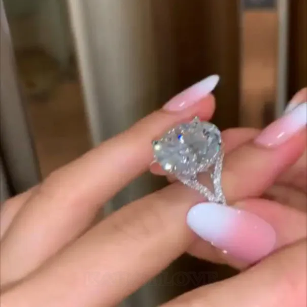 Bague de fiançailles en argent 925 diamant blanc taille ronde