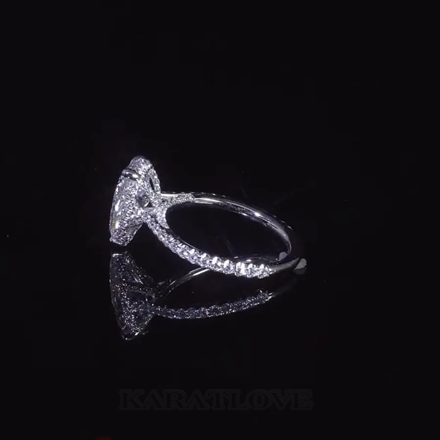 Bague de fiançailles en argent 925 avec halo en diamant blanc taille poire