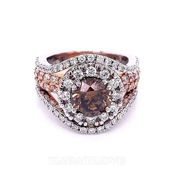 Bague de fiançailles halo en or rose à taille ronde et chocolat en argent 925