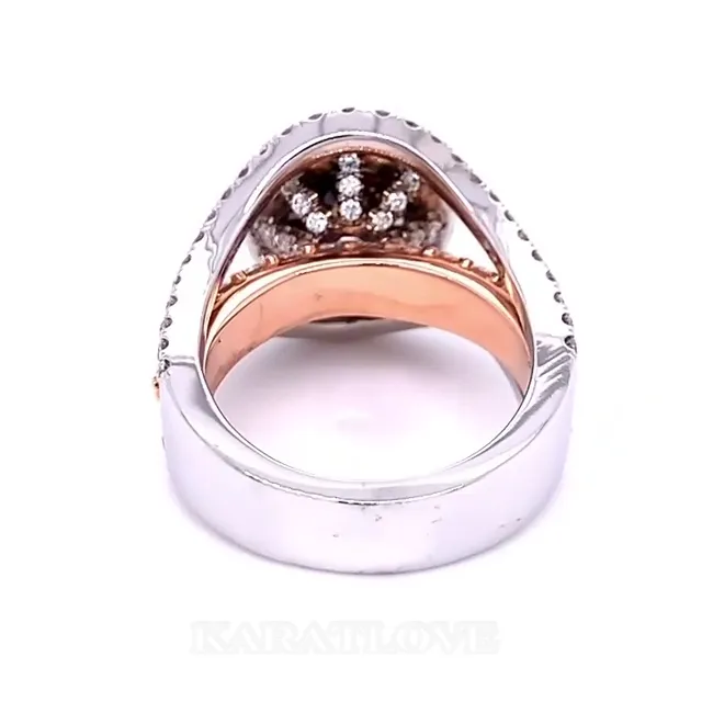Bague de fiançailles halo en or rose à taille ronde et chocolat en argent 925