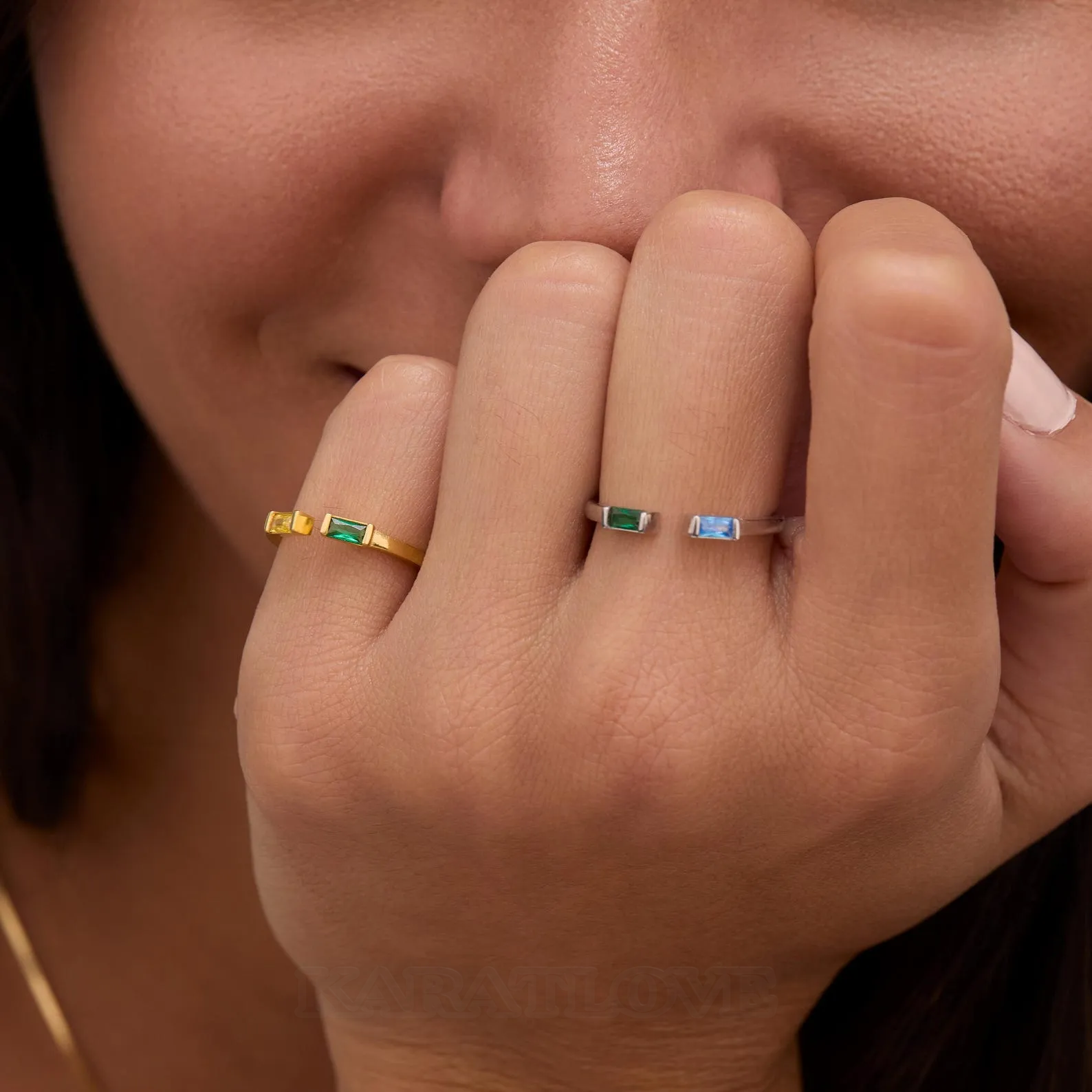 Bague mère-fille en argent sterling à deux pierres avec pierre de naissance personnalisée