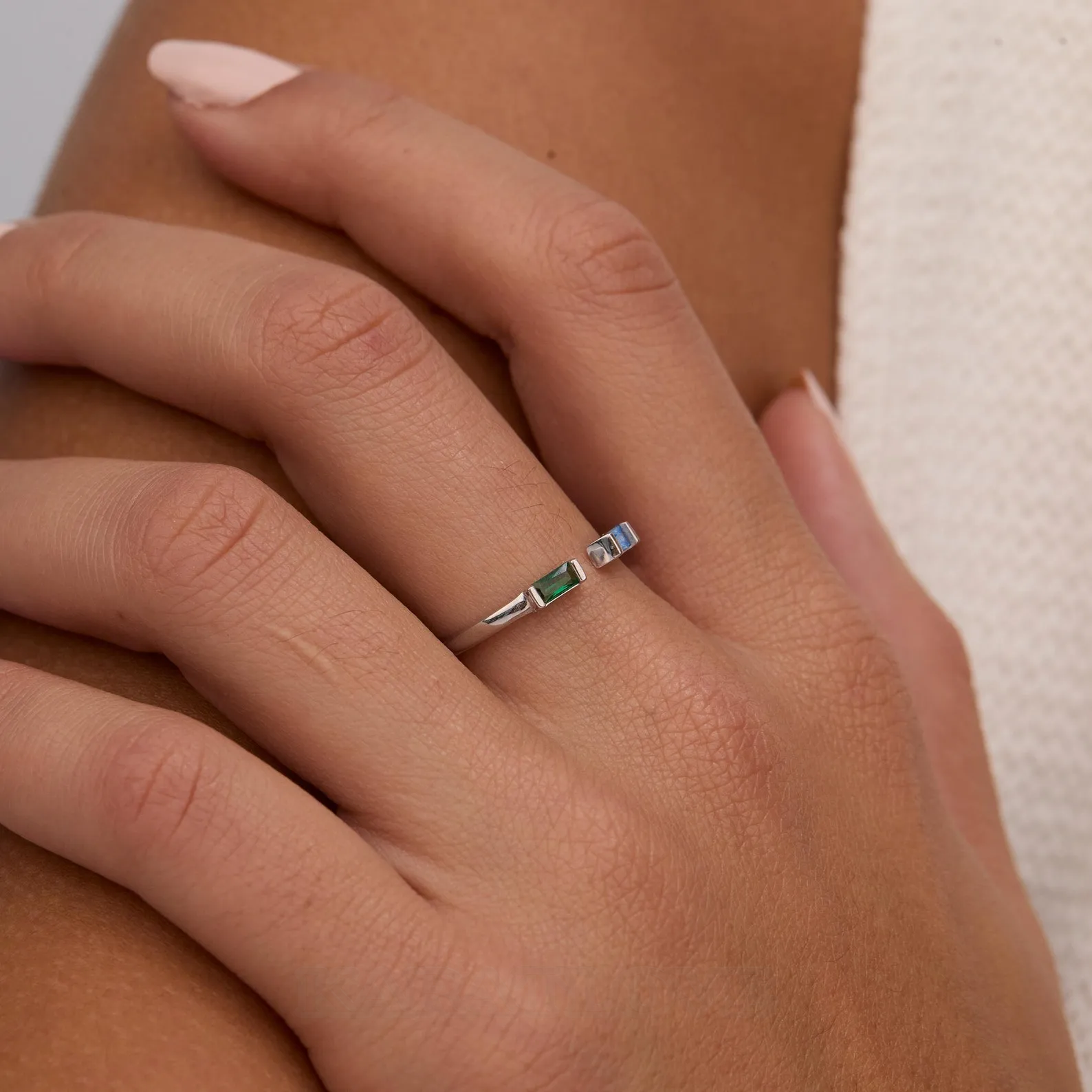 Bague mère-fille en argent sterling à deux pierres avec pierre de naissance personnalisée
