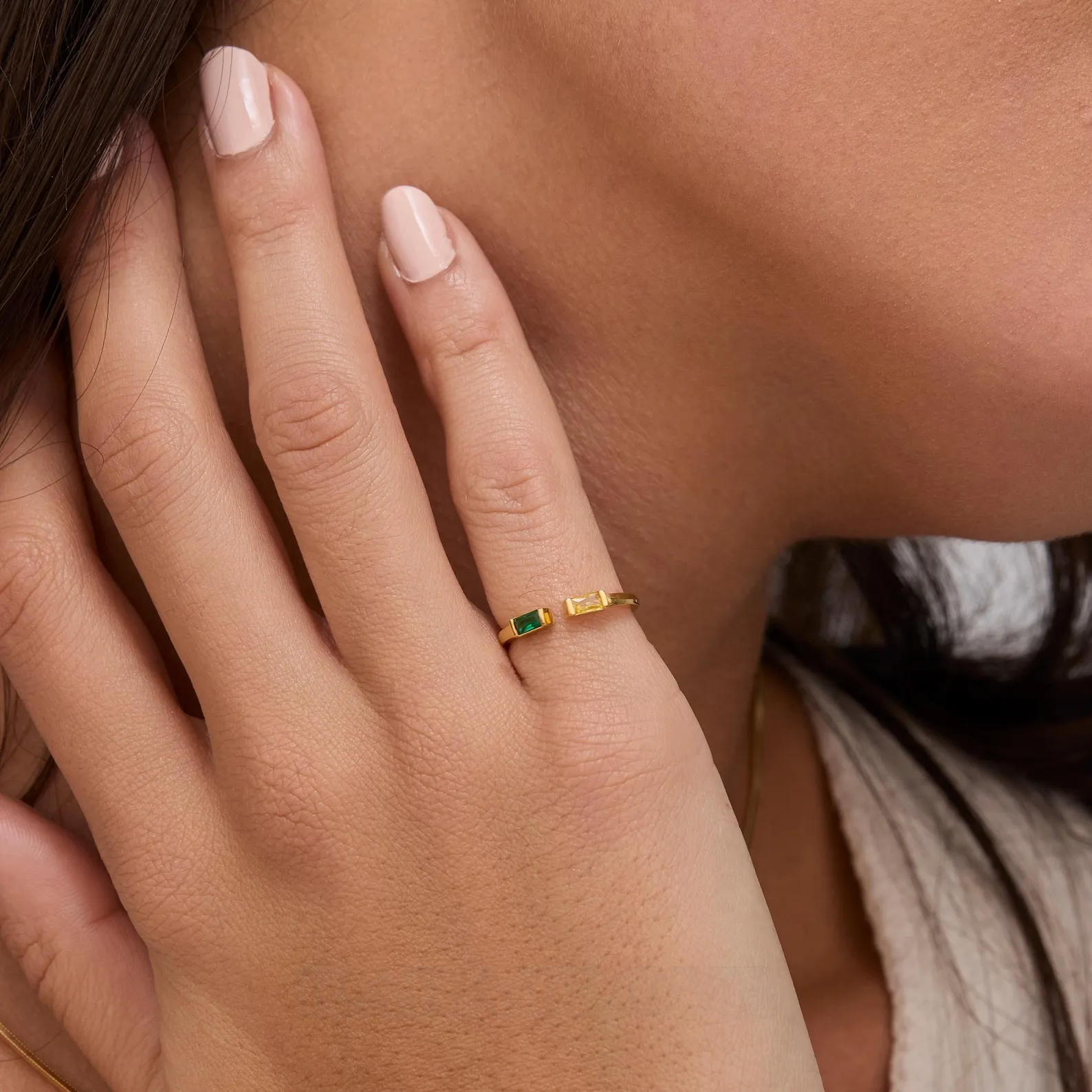 Bague mère-fille en argent sterling à deux pierres avec pierre de naissance personnalisée
