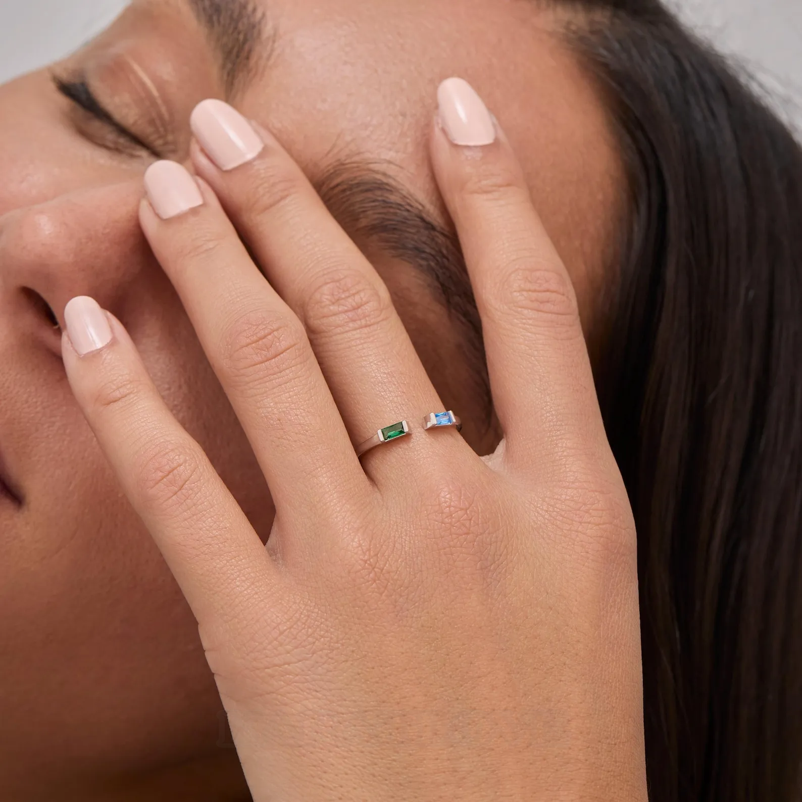 Bague mère-fille en argent sterling à deux pierres avec pierre de naissance personnalisée