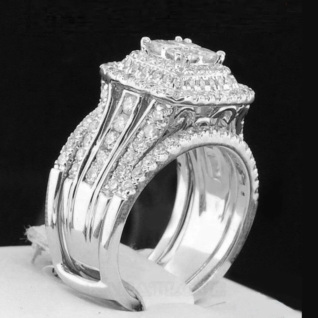 Parure de mariage en argent sterling diamant taille princesse blanc