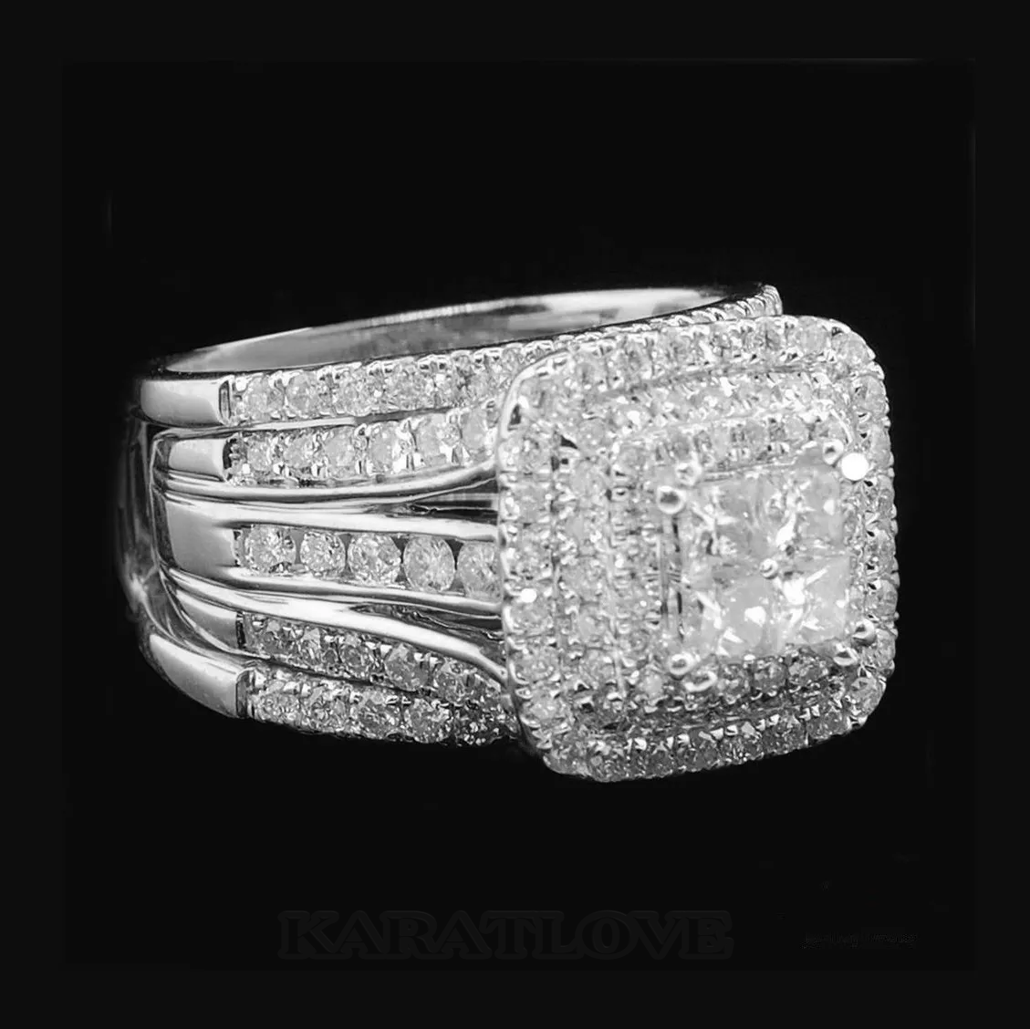 Parure de mariage en argent sterling diamant taille princesse blanc