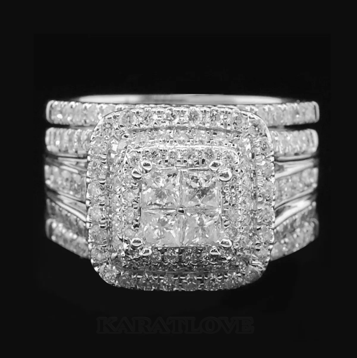 Parure de mariage en argent sterling diamant taille princesse blanc