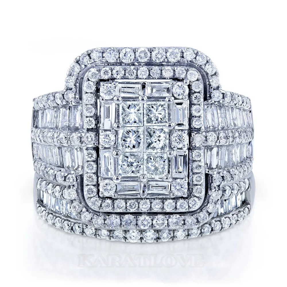 Ensemble de mariage en argent sterling avec halo en diamant blanc taille princesse