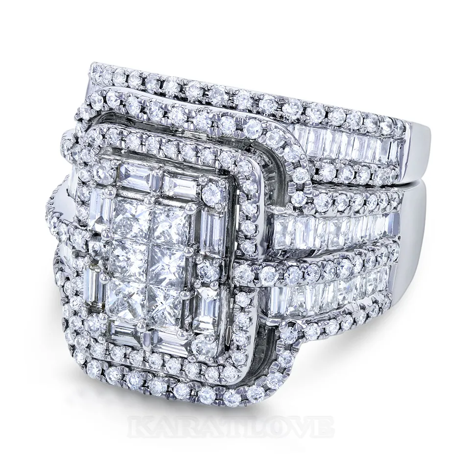 Ensemble de mariage en argent sterling avec halo en diamant blanc taille princesse