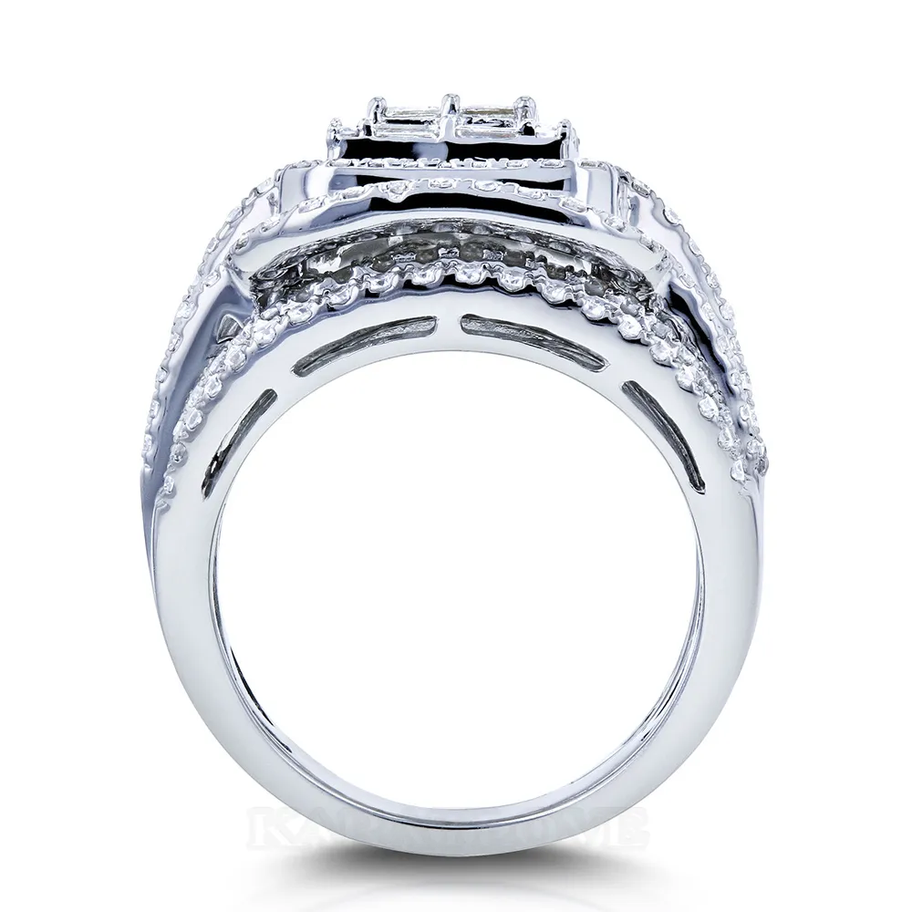 Ensemble de mariage en argent sterling avec halo en diamant blanc taille princesse