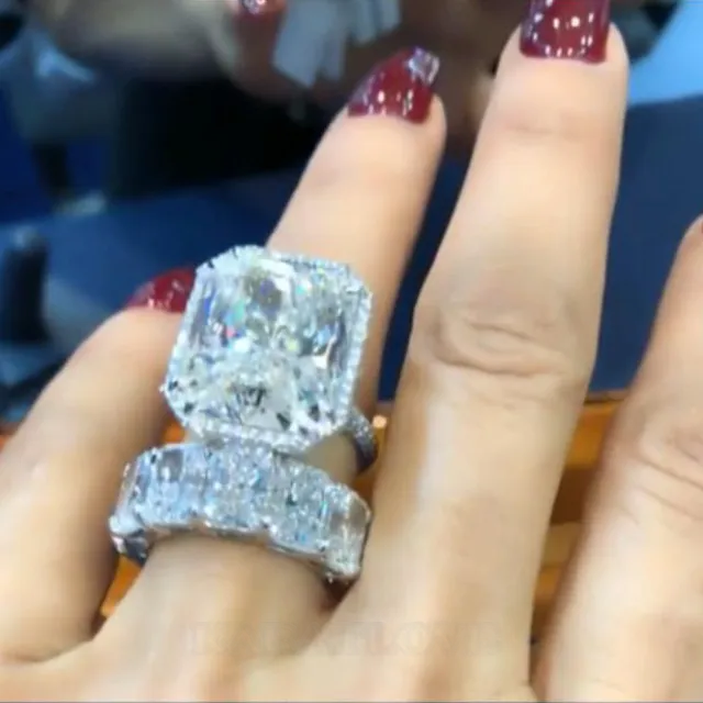 Parure de mariage 2 pièces en argent sterling 925 diamant blanc taille radiant