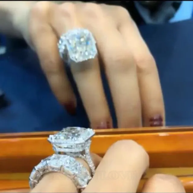 Parure de mariage 2 pièces en argent sterling 925 diamant blanc taille radiant