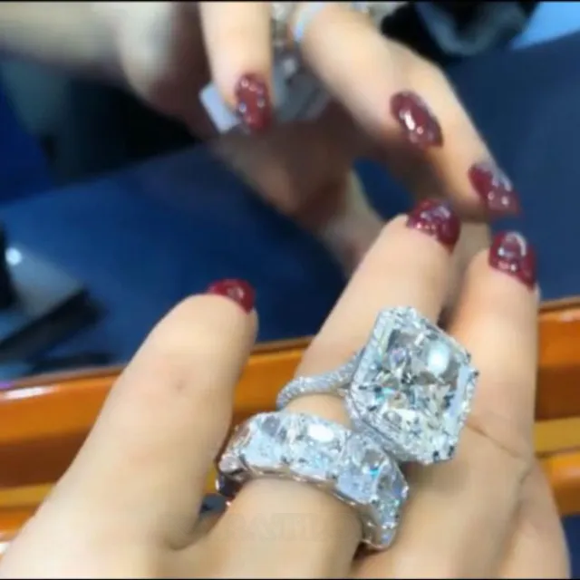 Parure de mariage 2 pièces en argent sterling 925 diamant blanc taille radiant