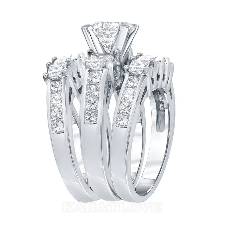 Parure de mariage 3 pièces en argent sterling, diamant blanc taille princesse