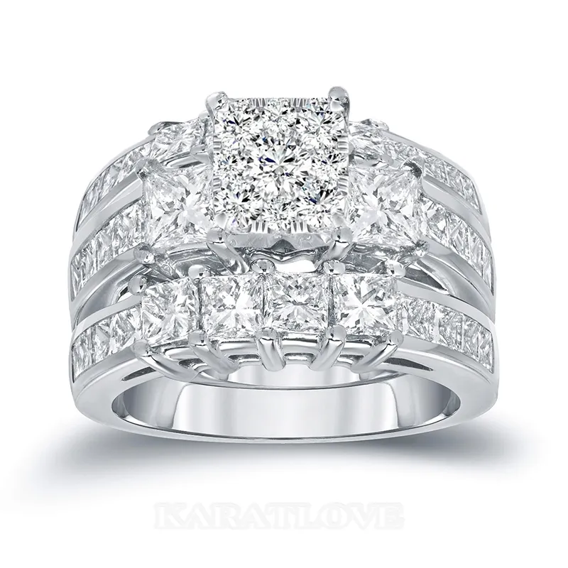 Parure de mariage 3 pièces en argent sterling, diamant blanc taille princesse