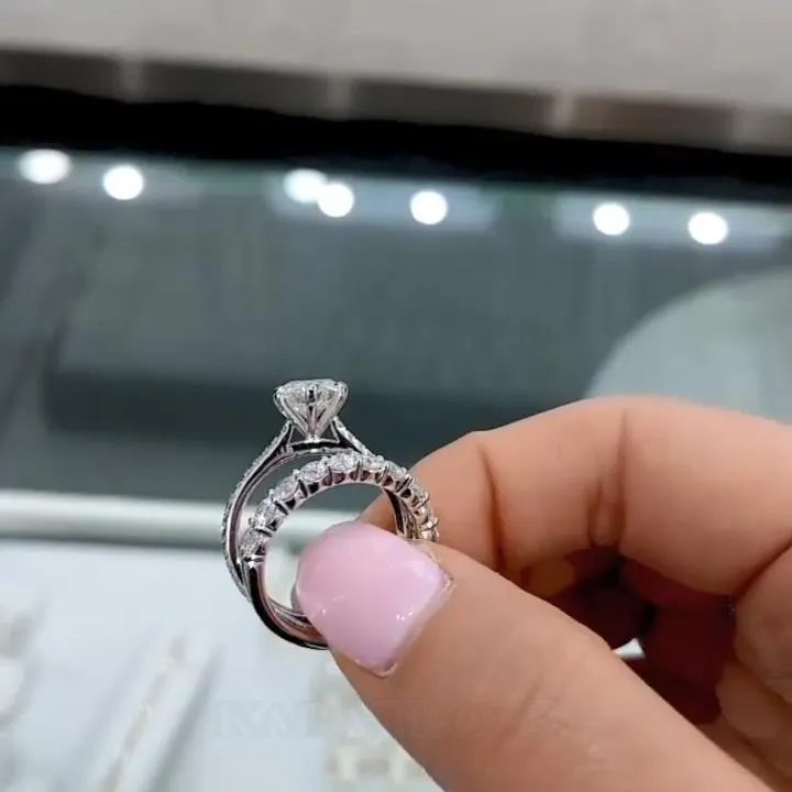 Parure de mariage en argent 925 pour diamants blancs de taille ronde