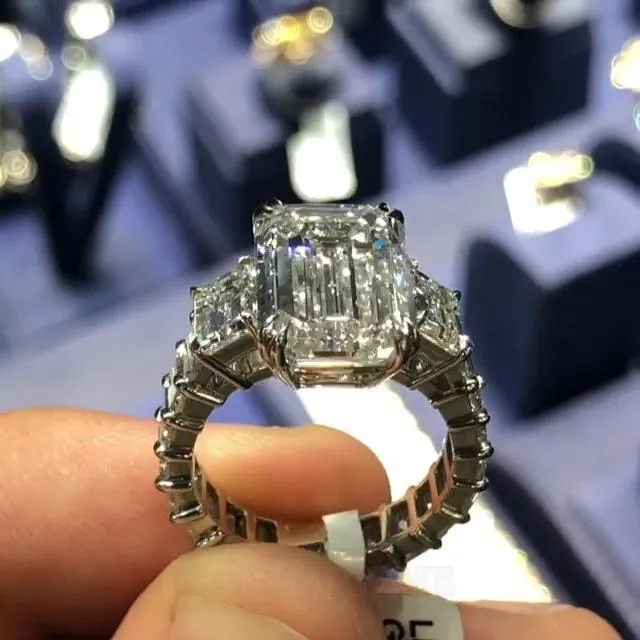 Parure de mariage 3 pierres en argent 925 pour diamant blanc taille émeraude