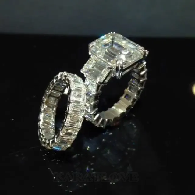 Parure de mariage 3 pierres en argent 925 pour diamant blanc taille émeraude