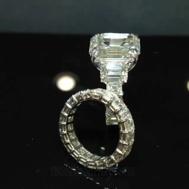 Parure de mariage 3 pierres en argent 925 pour diamant blanc taille émeraude