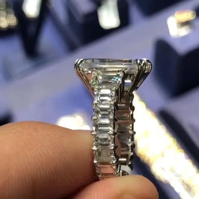 Parure de mariage 3 pierres en argent 925 pour diamant blanc taille émeraude